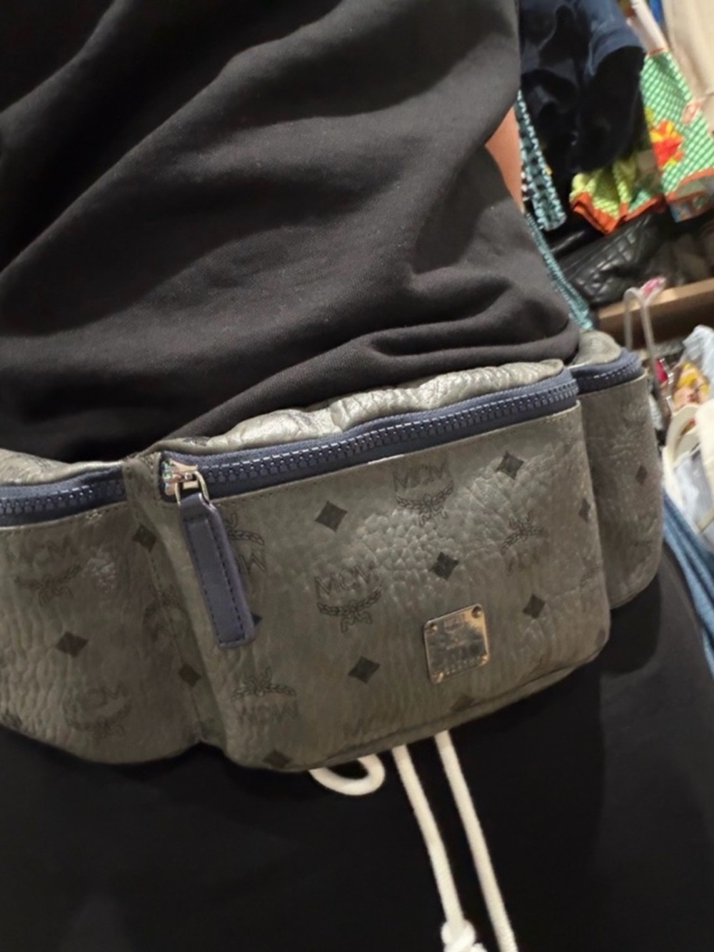 MCM Men's Olive Grey Monogram Leather Belt Bag